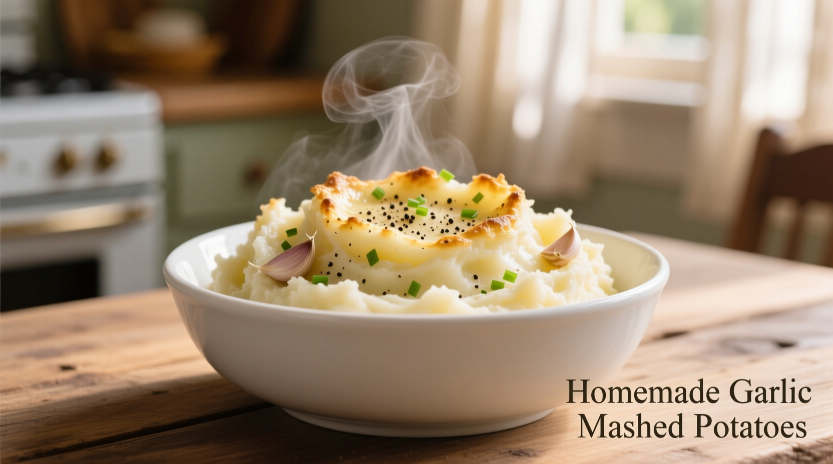 Creamy crock pot garlic mashed potatoes in white bowl