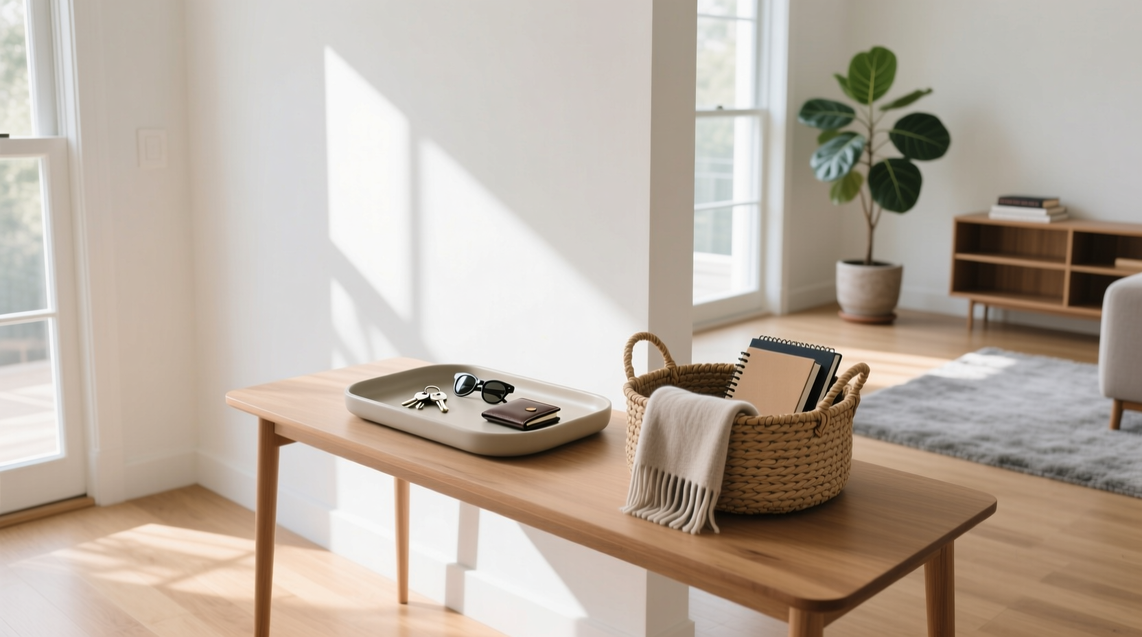 keep the house tidy with this tray and basket system