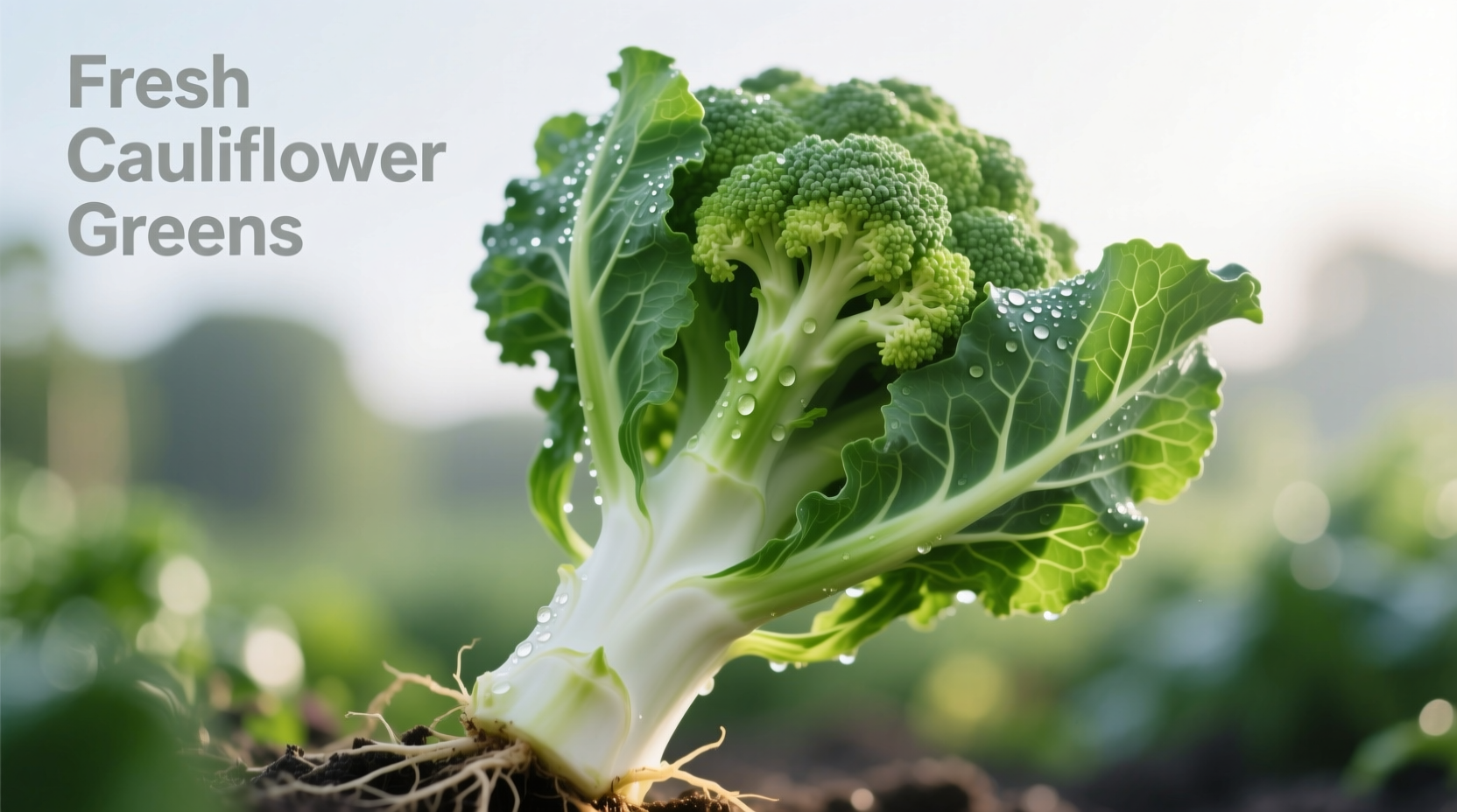 Fresh cauliflower greens on the stalk
