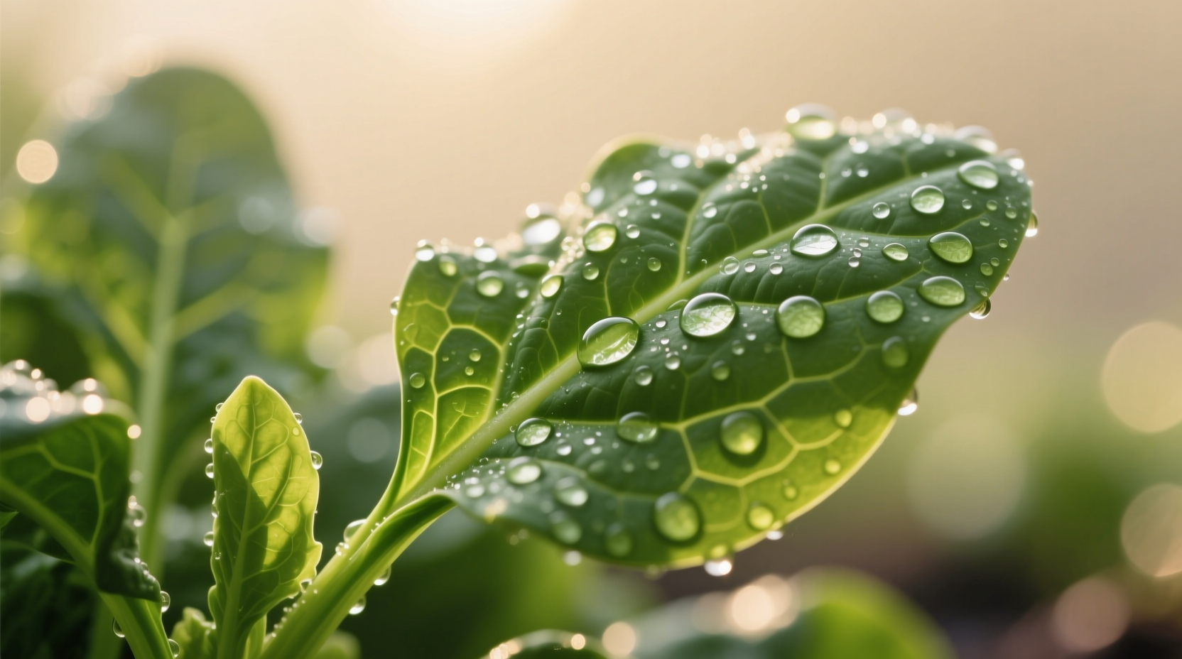 Fresh spinach leaves with droplets of water