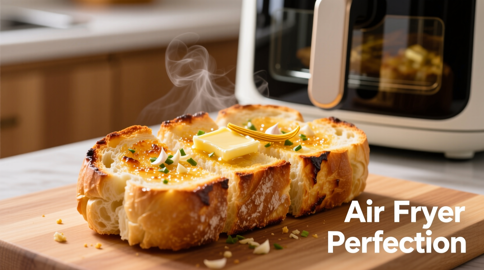 Perfectly golden frozen garlic bread cooked in air fryer