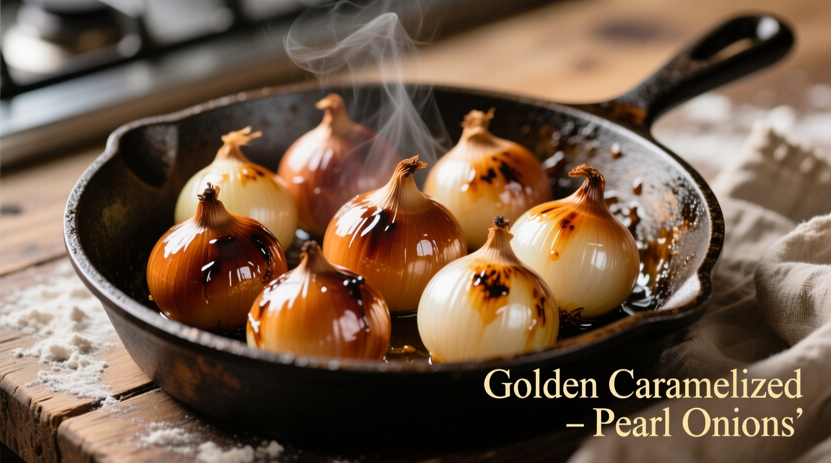 Karamellisierte Perlzwiebeln in Gusseisenpfanne