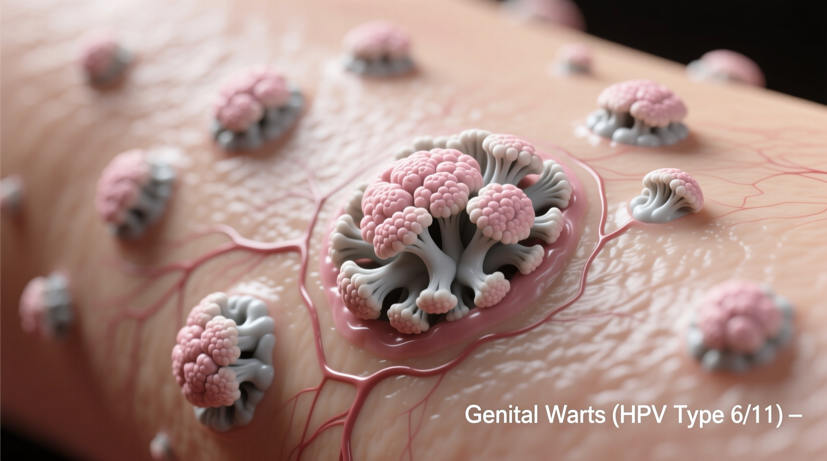 Medical illustration showing genital warts appearance