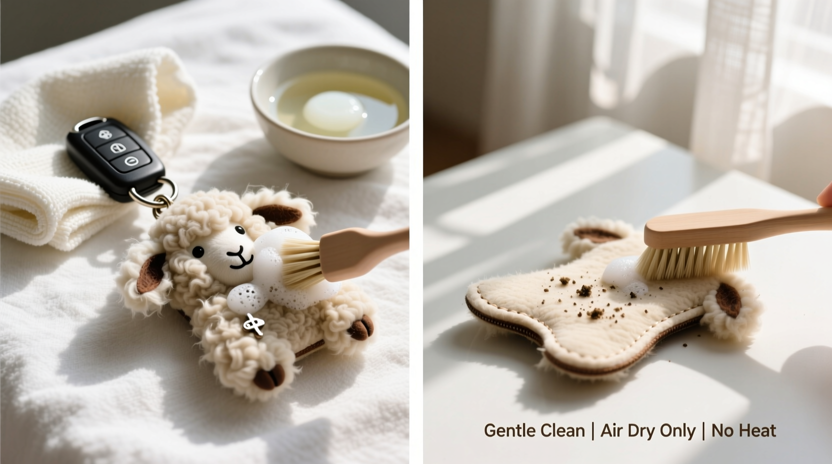 effective methods to clean and refresh your sheepskin puppy car key bag pendant safely
