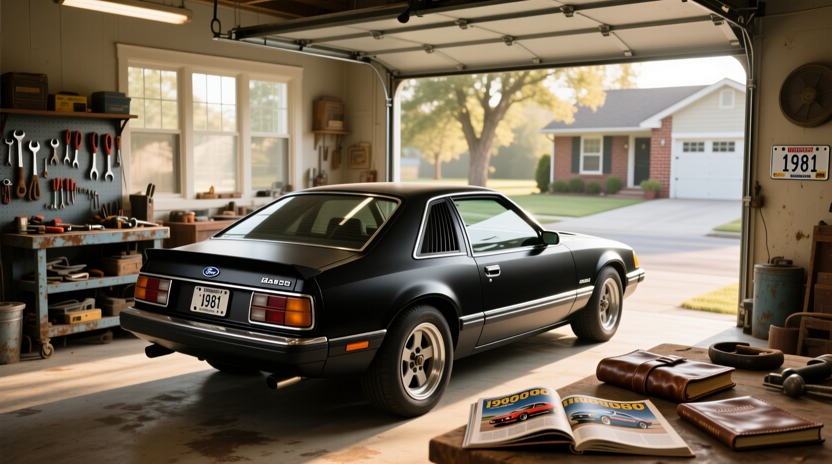 1981 Ford Mustang hatchback in profile view showing aerodynamic lines and rear hatch