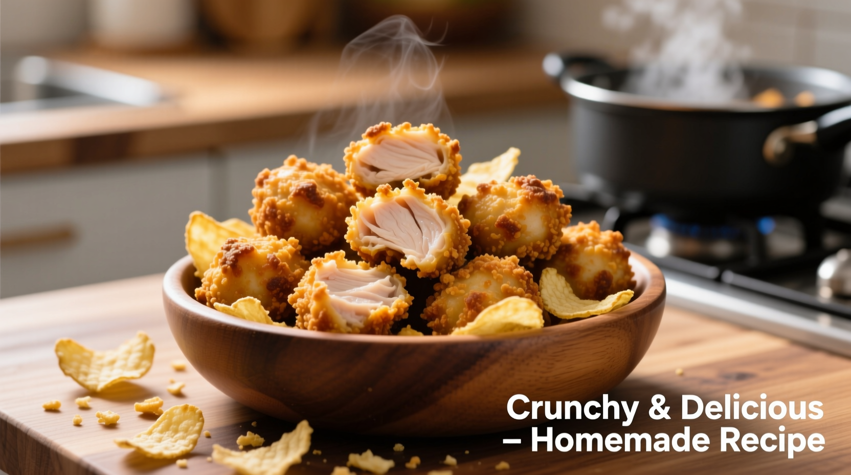 Homemade chicken bites with crushed potato chips coating