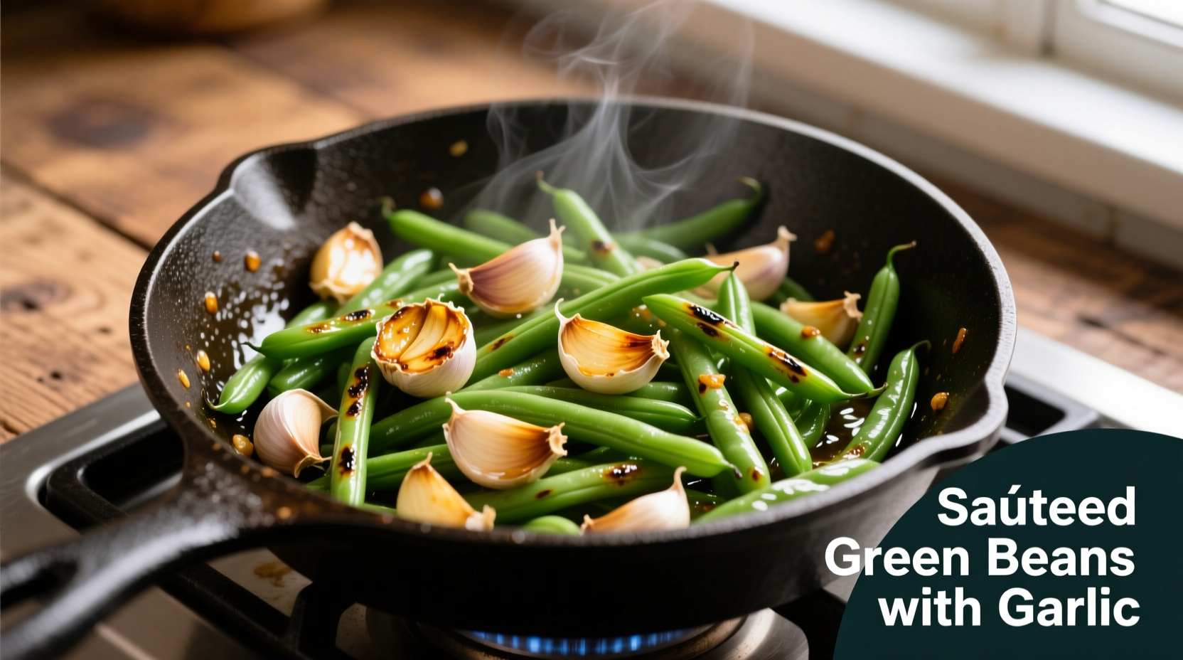 Knusprige grüne Bohnen mit goldgelbem Knoblauch