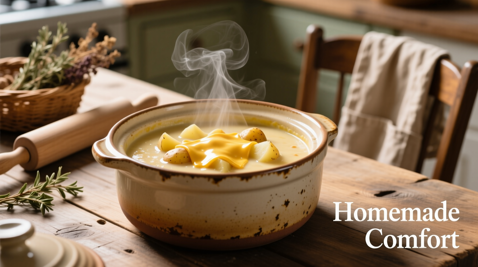 Crock pot filled with creamy cheesy potato soup