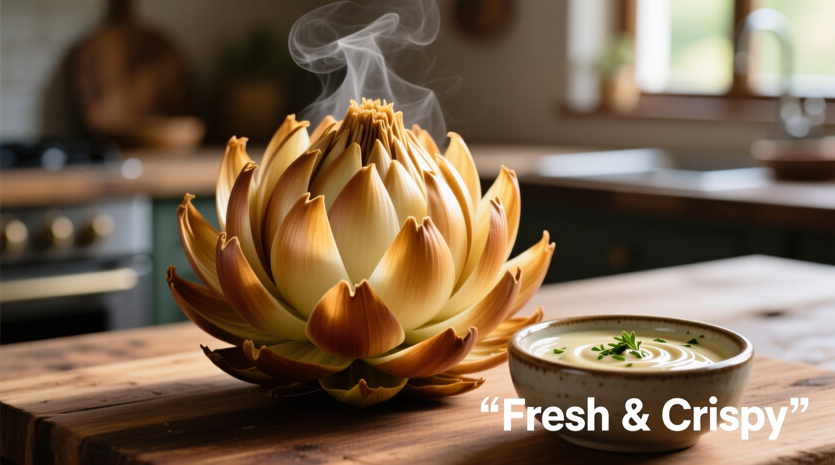 Freshly prepared blooming onion with dipping sauce