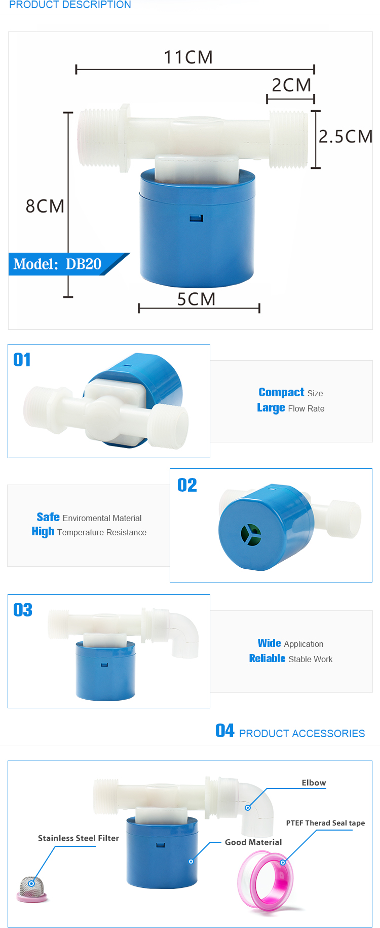 3/4'' Plastic Mini water Tank Float Valve Automatic Water Level Control Float Valve
