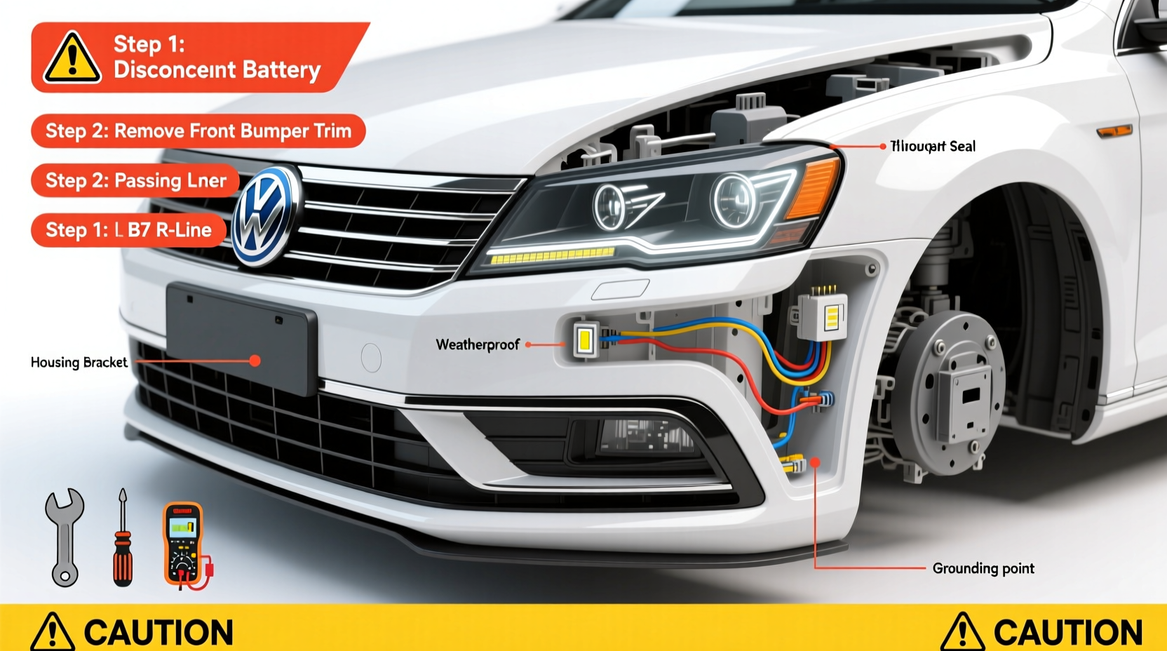 passat b7 rline led fog light install
