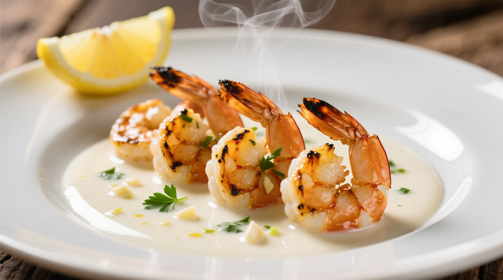 Perfectly seared lemon garlic shrimp in white wine sauce