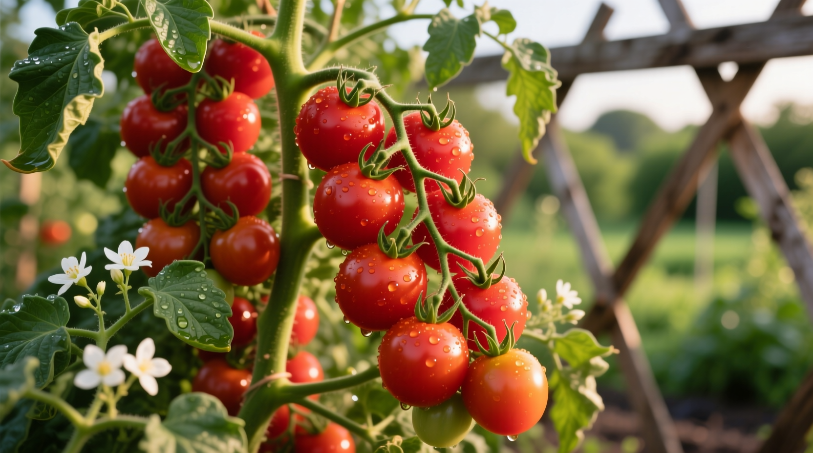 Juliet tomato plants with clusters of ripe grape tomatoes