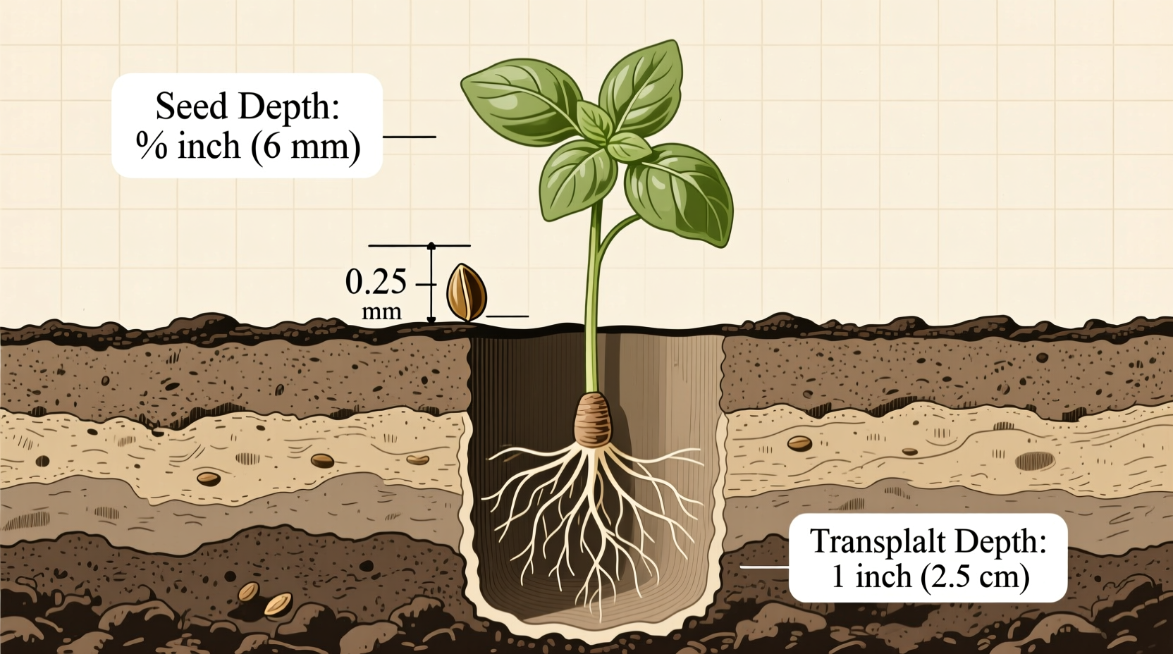 how deep to plant basil