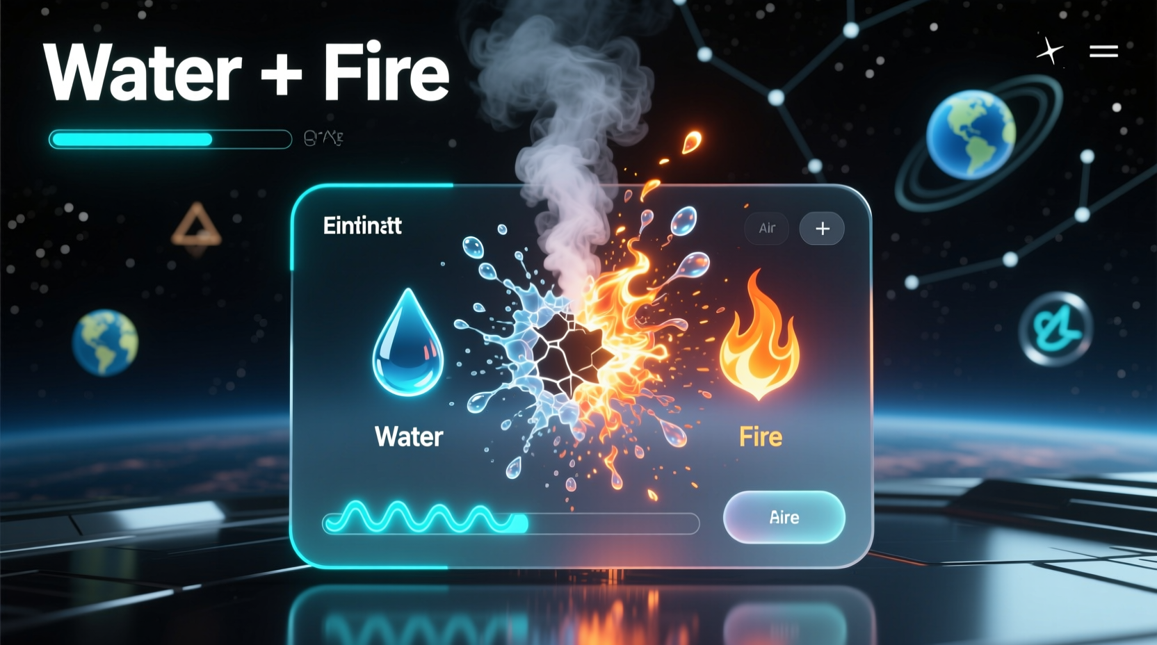 Infinite Craft element combination interface showing Water plus Fire