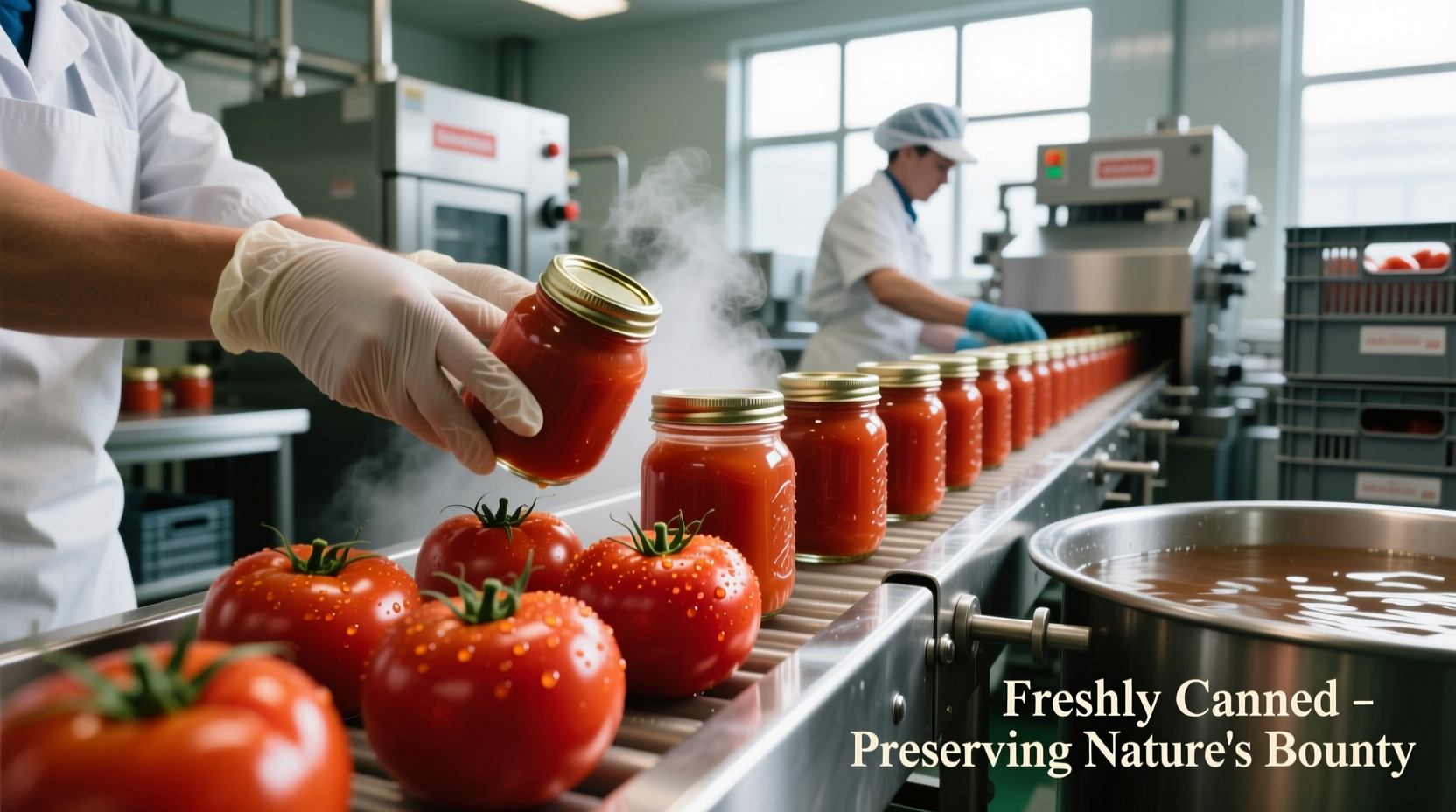Fresh tomatoes being processed for canning
