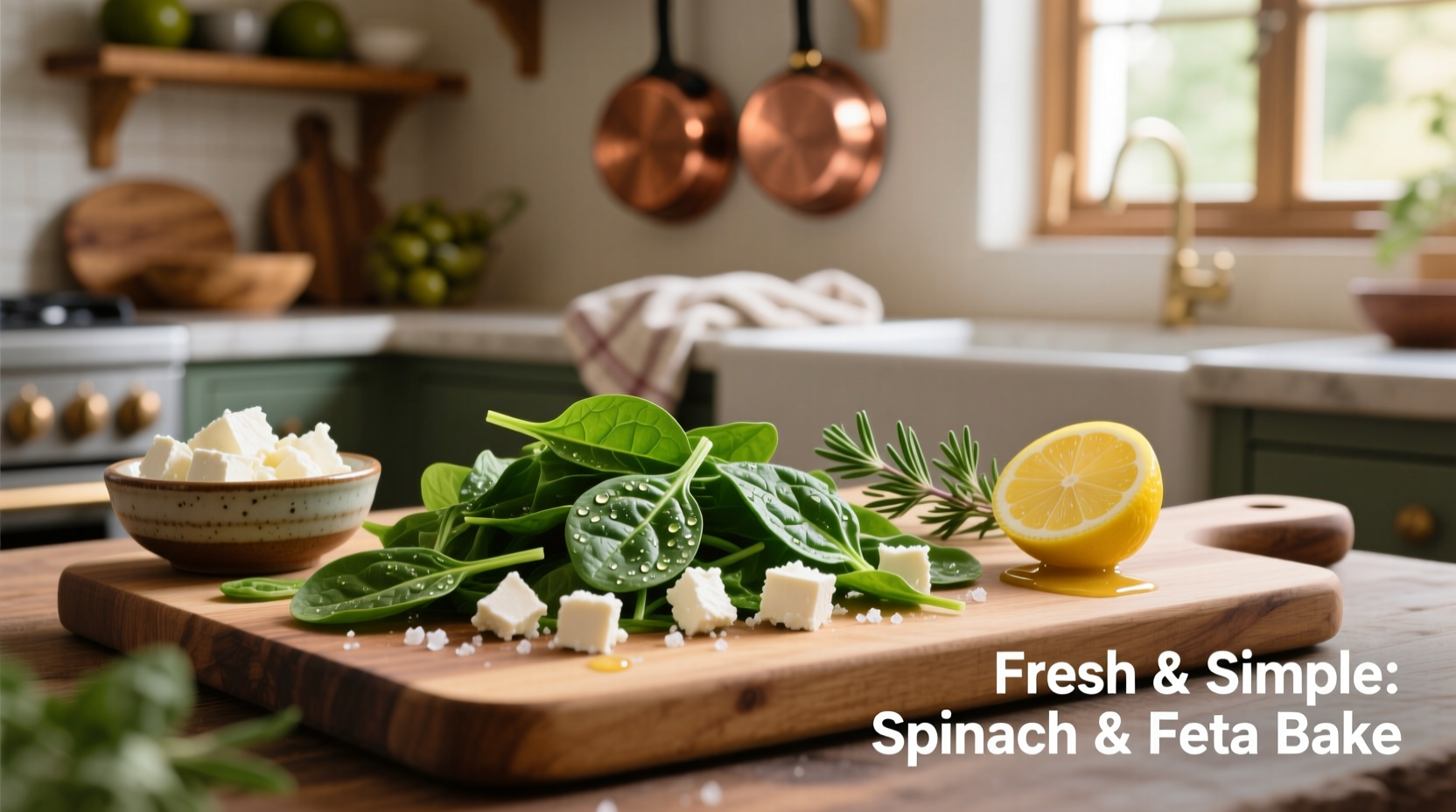 Fresh spinach and feta cheese in recipe preparation