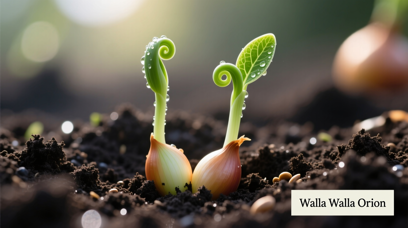 Walla Walla onion seeds in soil with sprouting seedlings