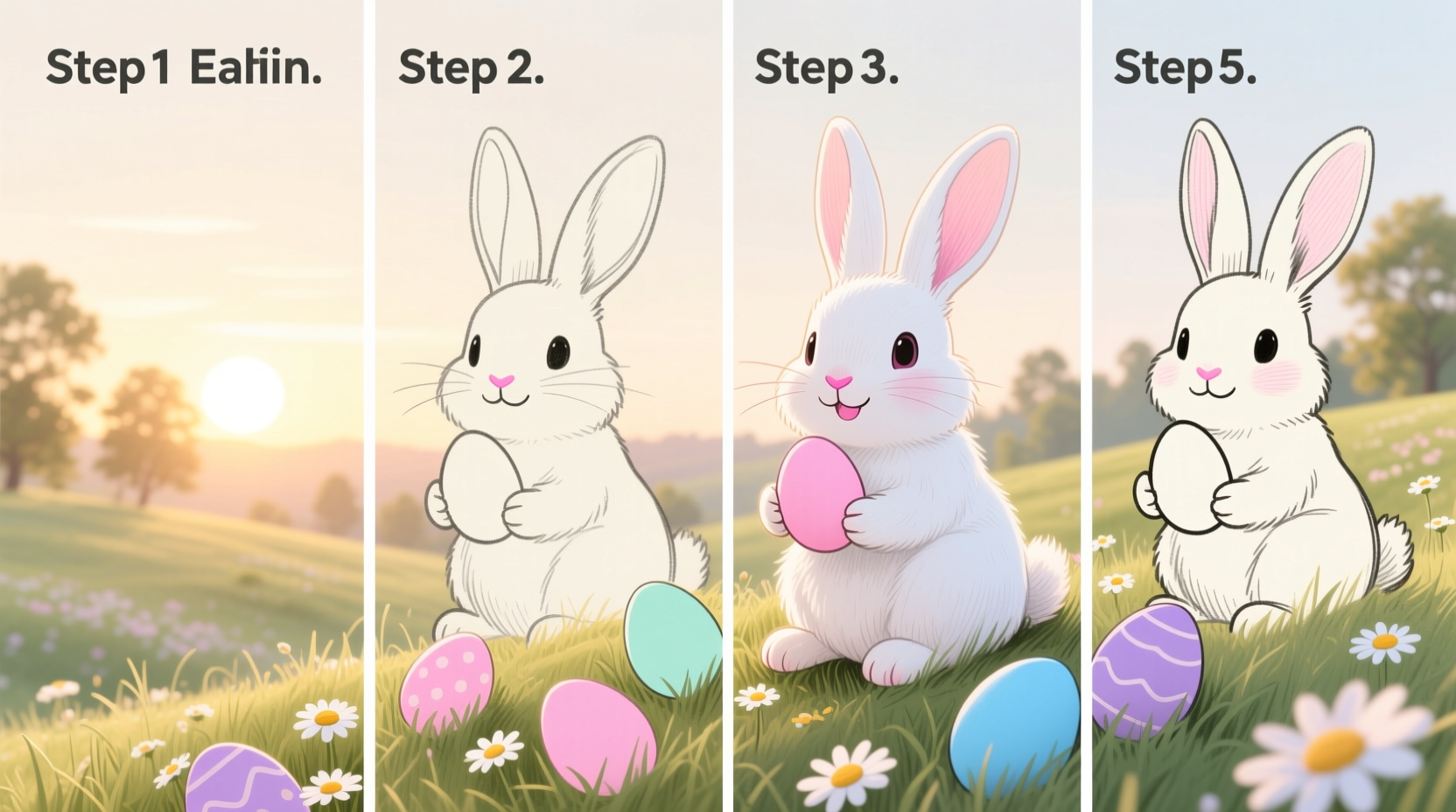 how to draw a bunny with easter eggs