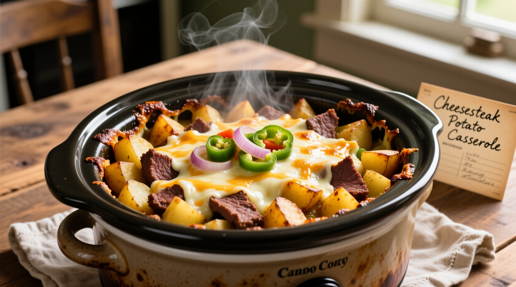 crockpot cheesesteak potato casserole