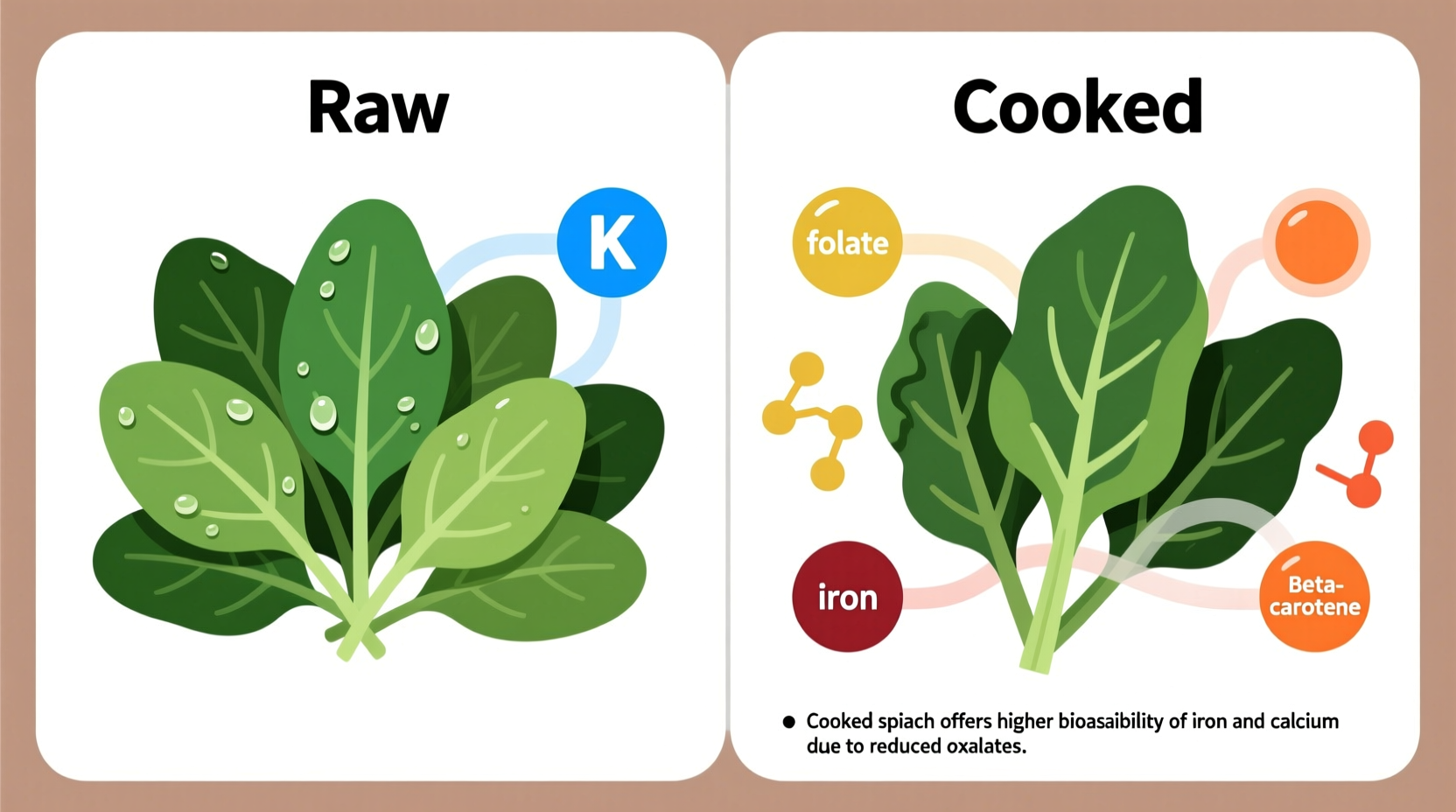 is spinach healthier cooked or raw