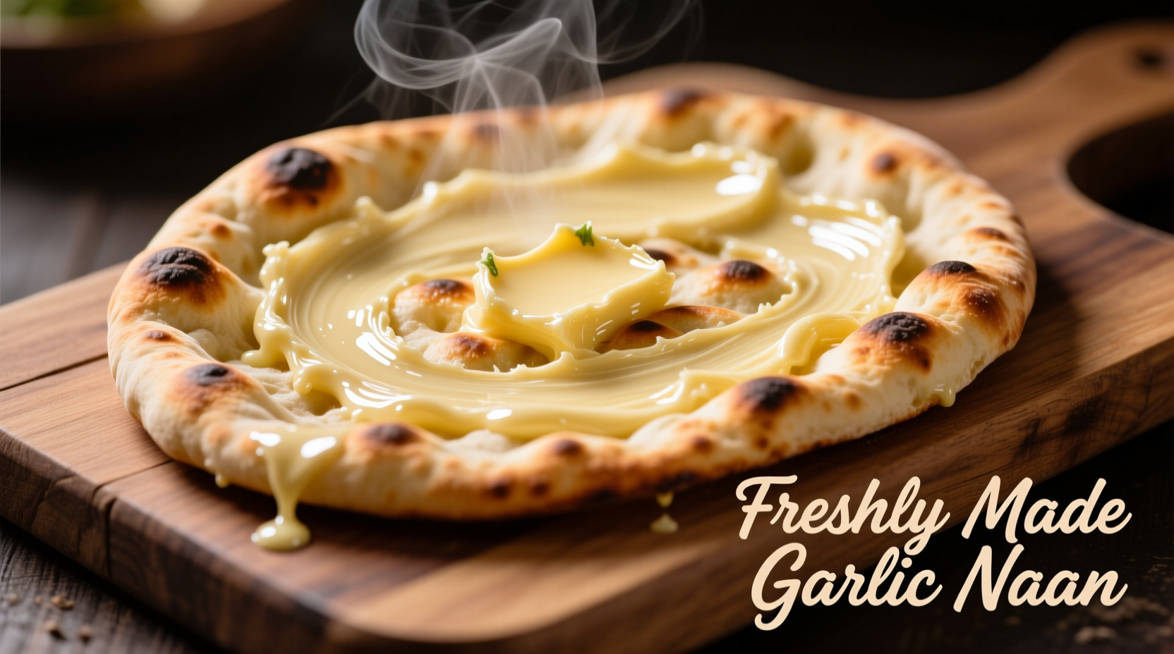 Freshly made garlic naan brushed with garlic butter