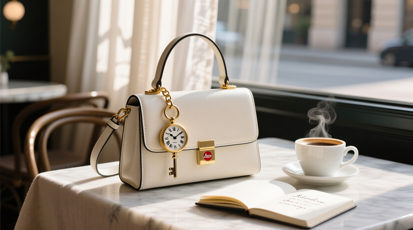 creative ways to style a handbag with a keychain clock for effortless chic
