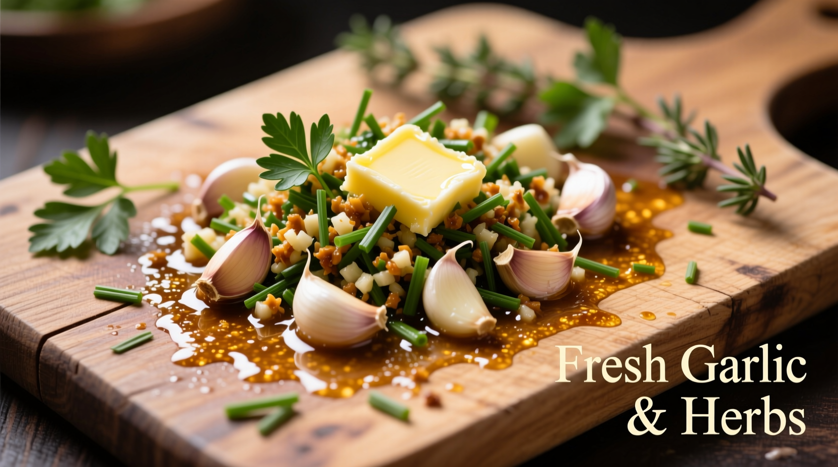 Fresh garlic cloves minced with butter and herbs