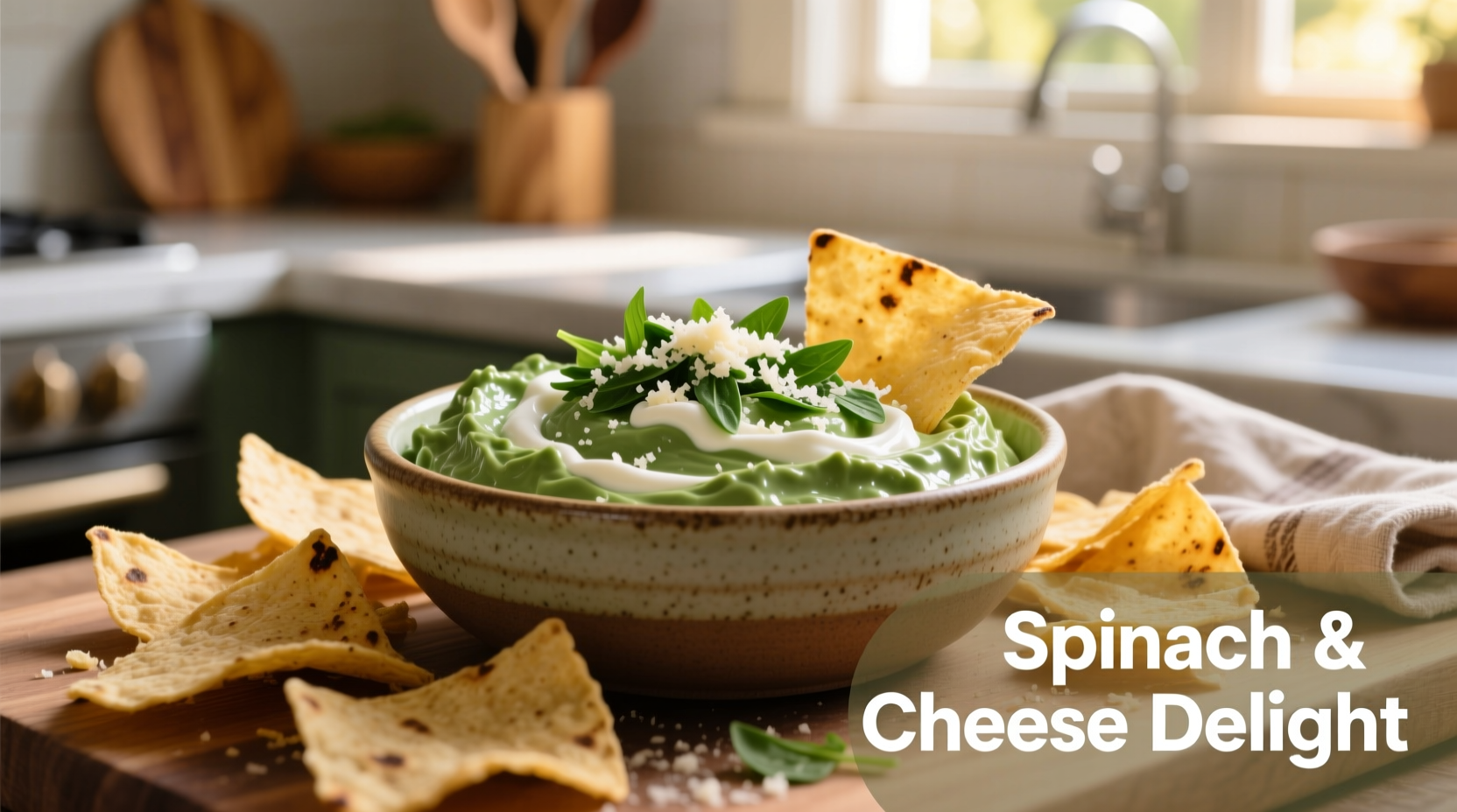 Creamy spinach dip with tortilla chips