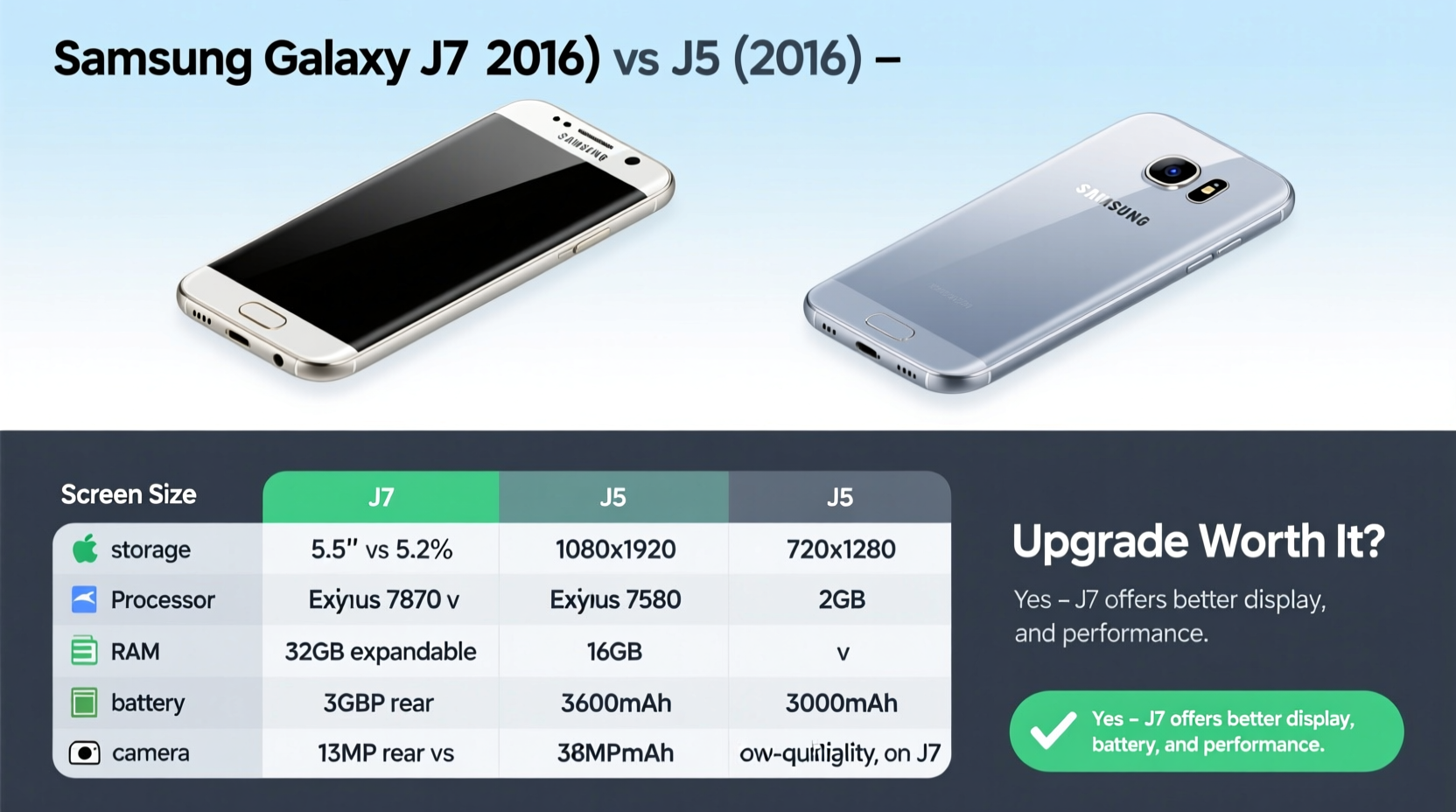 samsung j7 2016 vs j5 2016 is it worth upgrading or are they basically the same