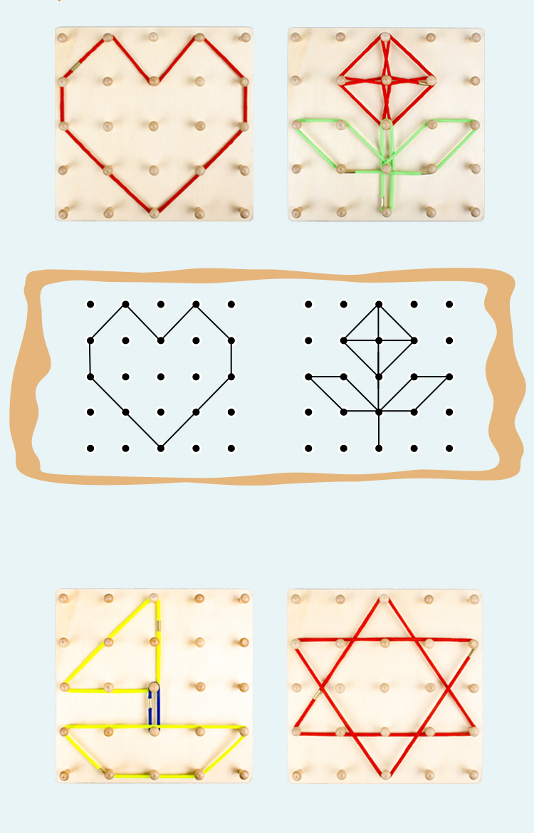 Wholesale Custom Montessori Wooden Geometric Creative Nail Board Hot Selling Develop Kids Hand-eye Coordination Educational Toys