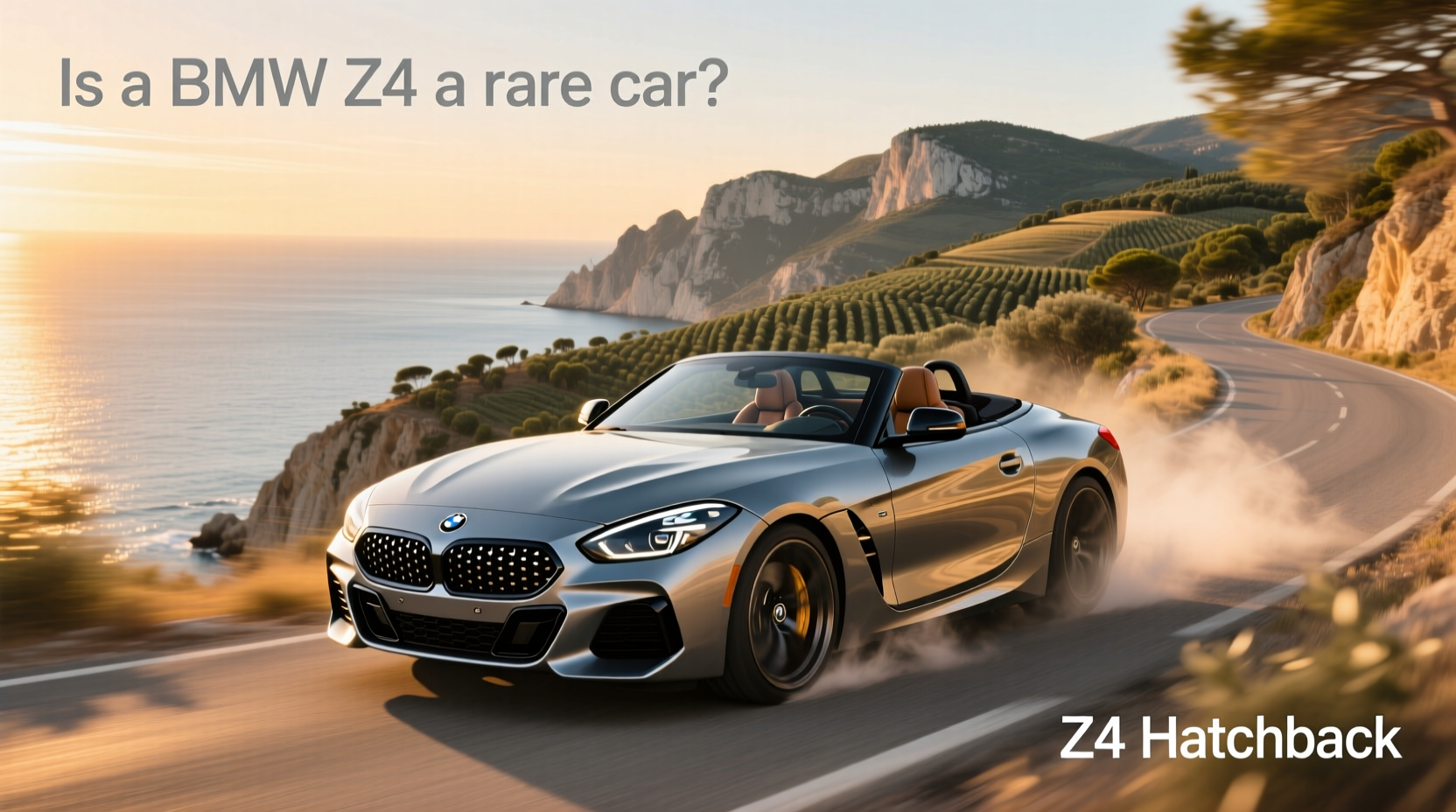 BMW Z4 roadster parked next to a vintage Chevrolet Cavalier for comparison