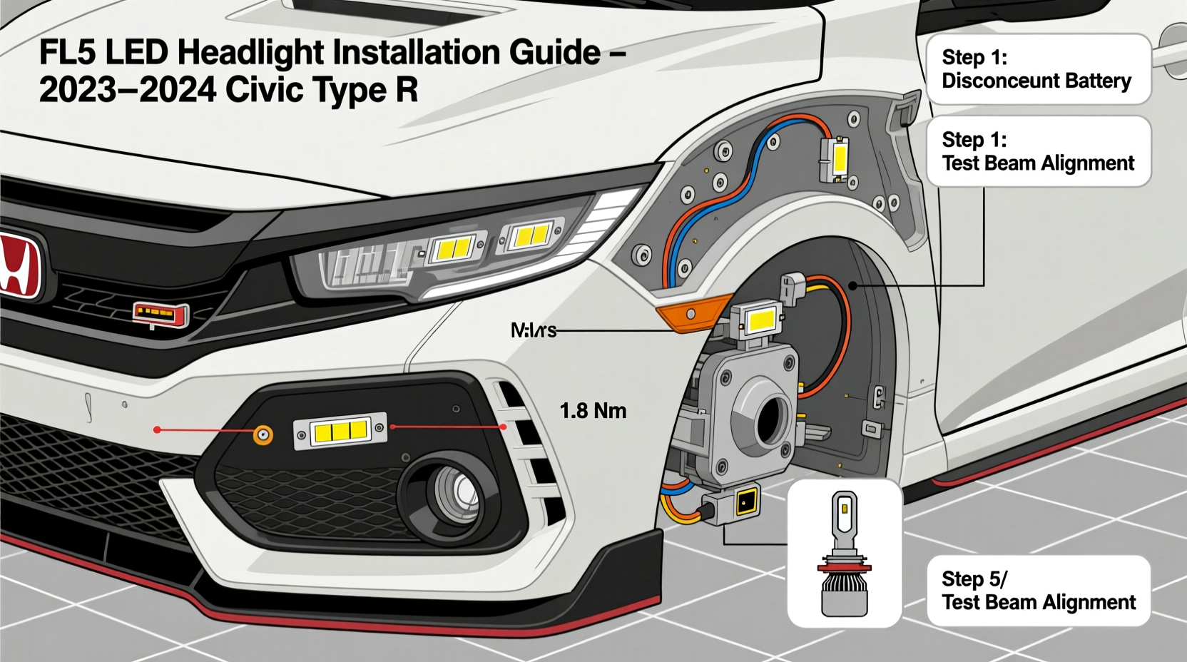 fl5 led headlight install