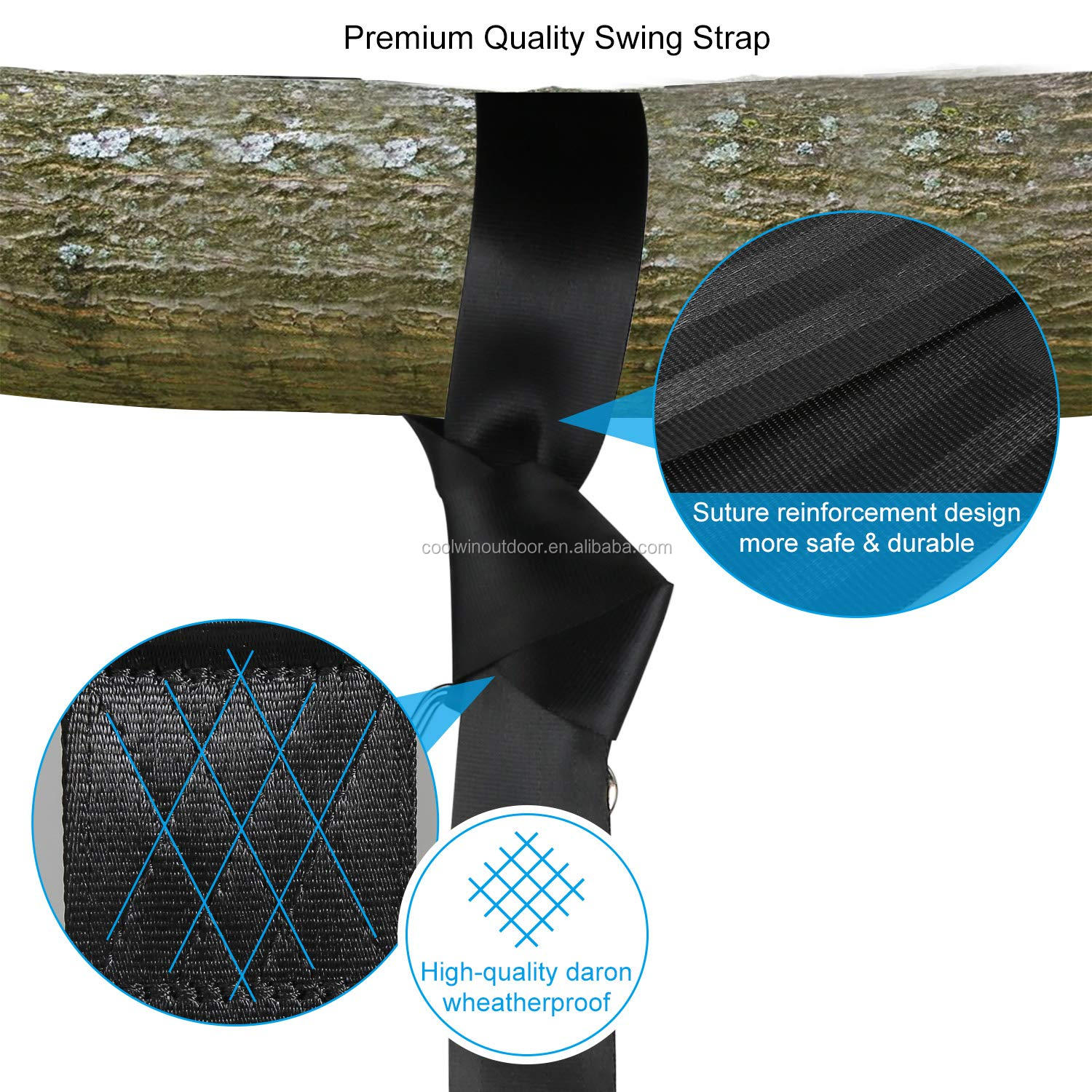 Extra Duty Polyester Tree Swing Hanging Kits Strap with Carabiner Rated for 1200lbs