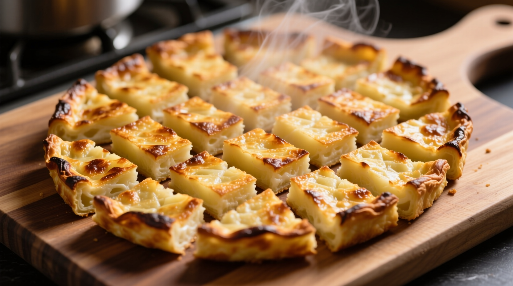 Perfectly sliced potato pave with golden crust
