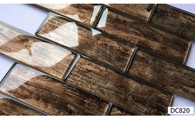 30x30cm Interior Wall  Wood Look Effect Glass Mosaic Tiles for Decoration