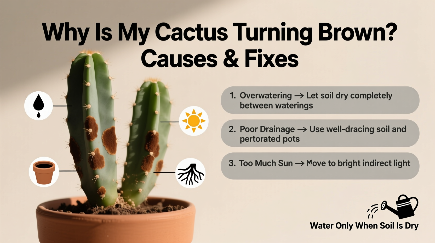Why Is My Cactus Turning Brown? Causes & Fixes