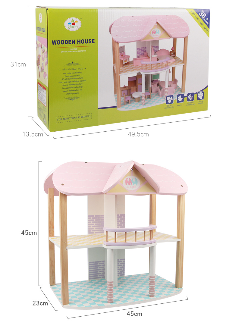 Hot Sale Pink Villa Play House Wooden Toy Pretend Play Doll House for Girl