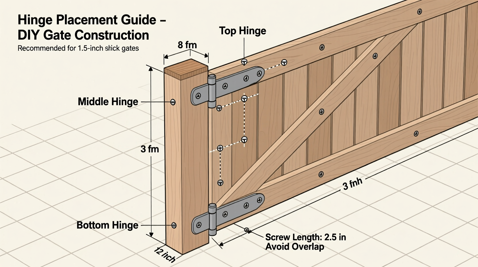 Proper hinge placement diagram for DIY gate construction