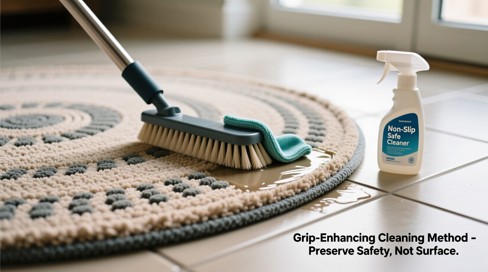 effective methods for cleaning non slip round carpets without damaging the grip