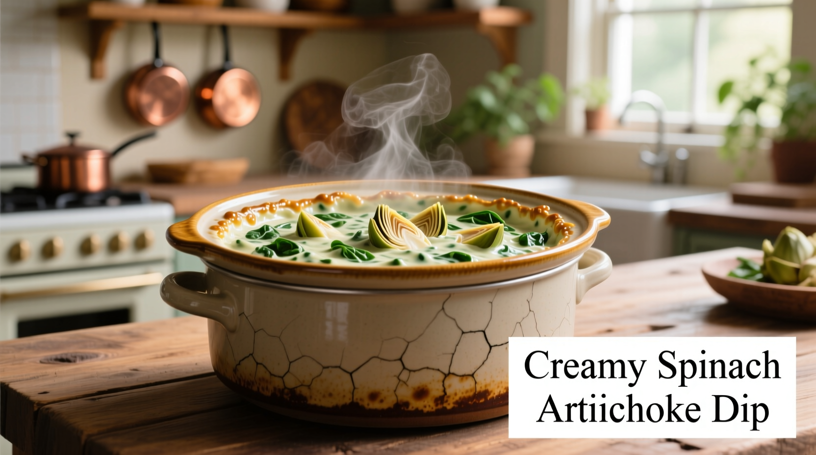 Creamy spinach artichoke dip in crock pot