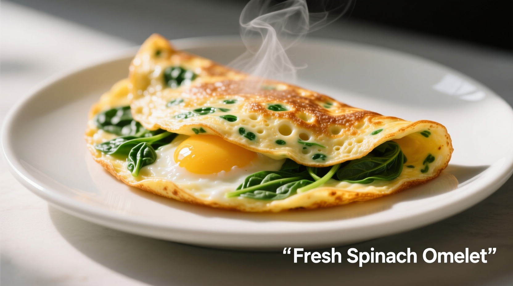 Perfectly cooked spinach omelet with visible green flecks
