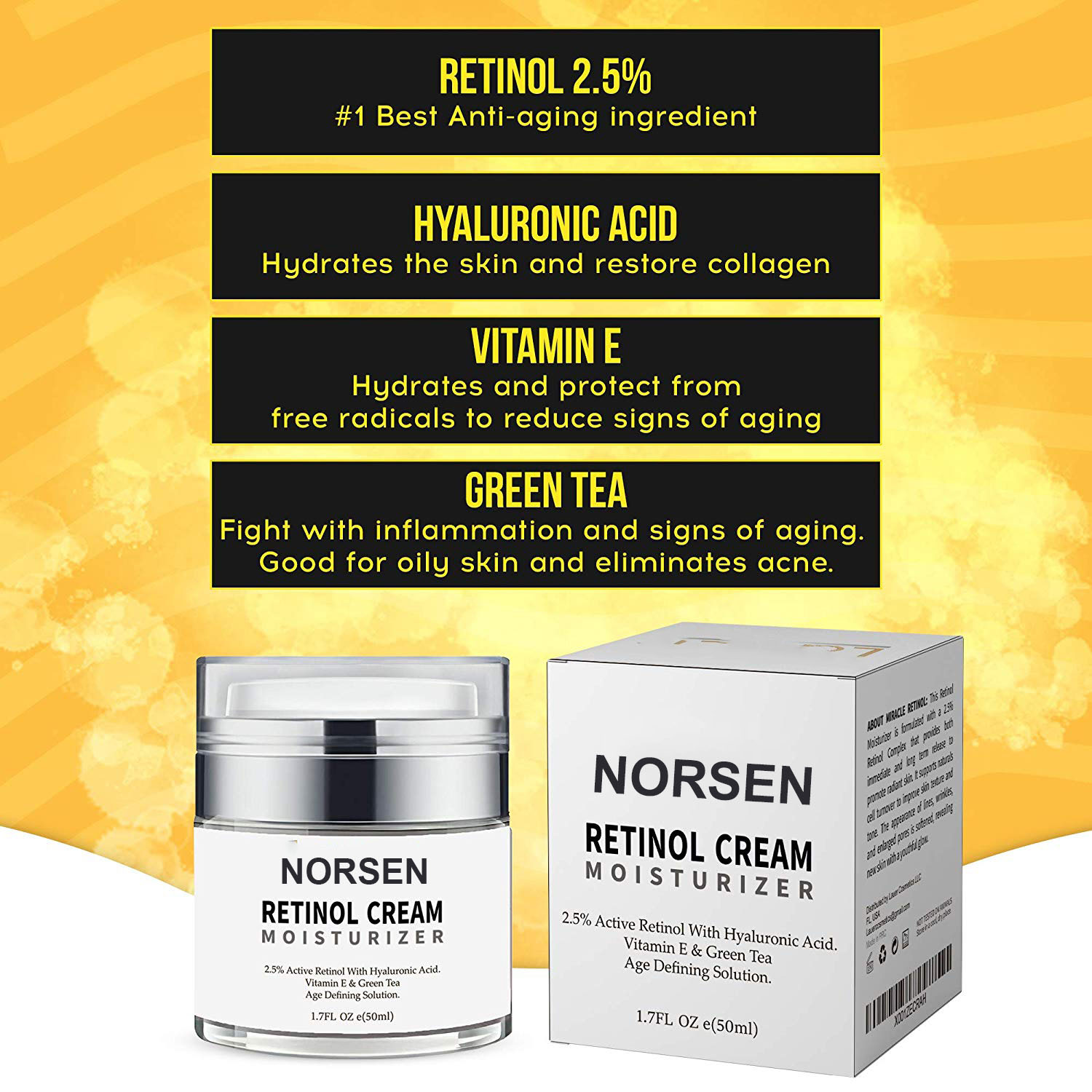 High Quality Organic Retinol Cream Plastic Bottle Private Label Adults Face Female 3 Years Sample Size 30 Days 50ml OEM/ODM