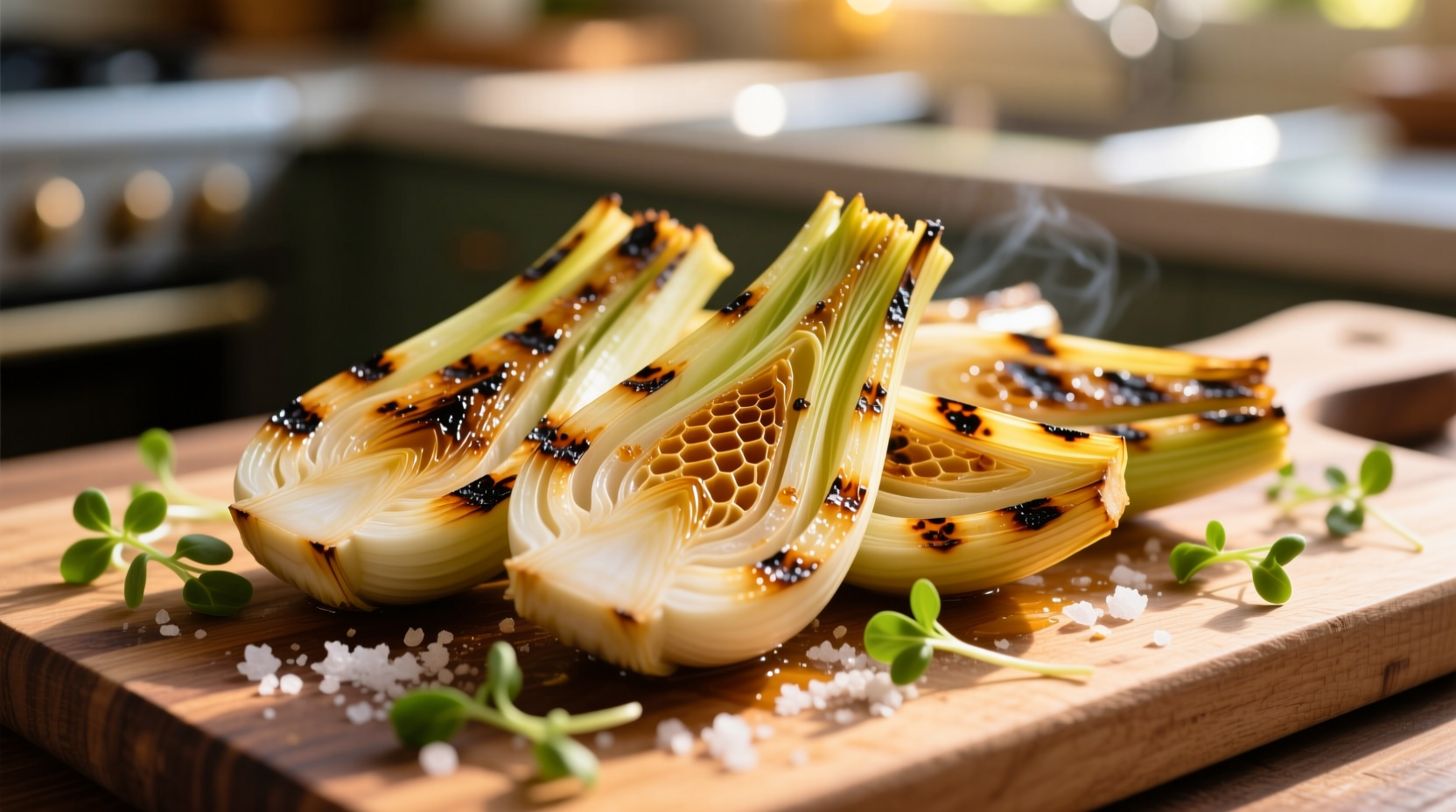 Grilled fennel bulb slices with char marks