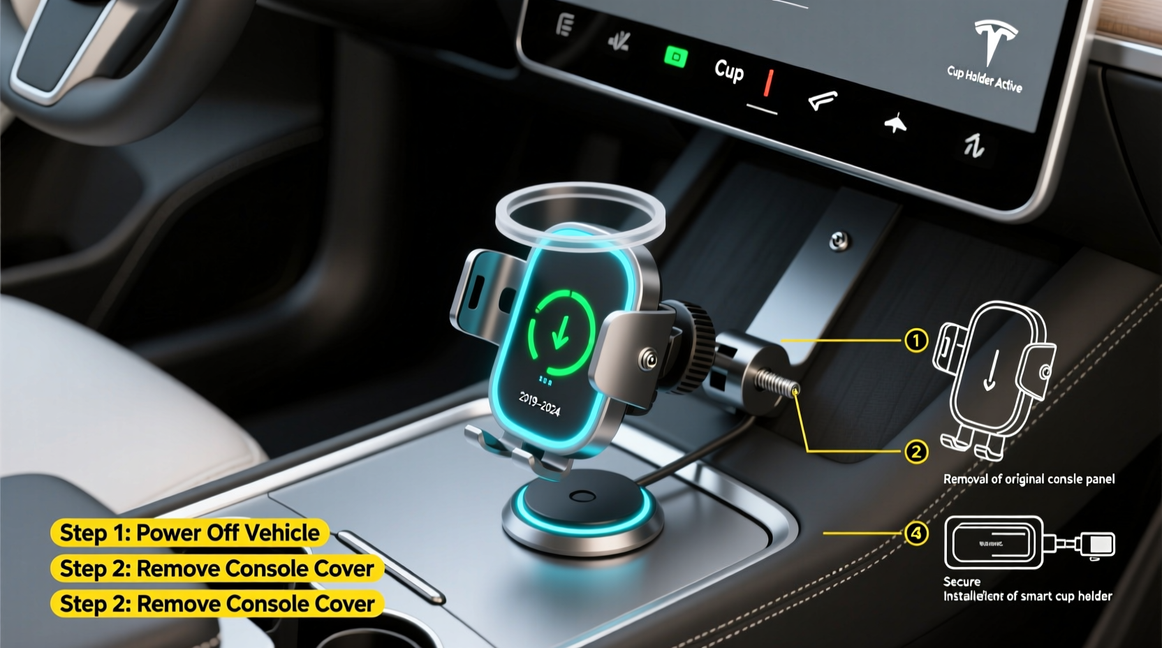 How to Install a Smart Cup Holder in Your Tesla (2019–2024)