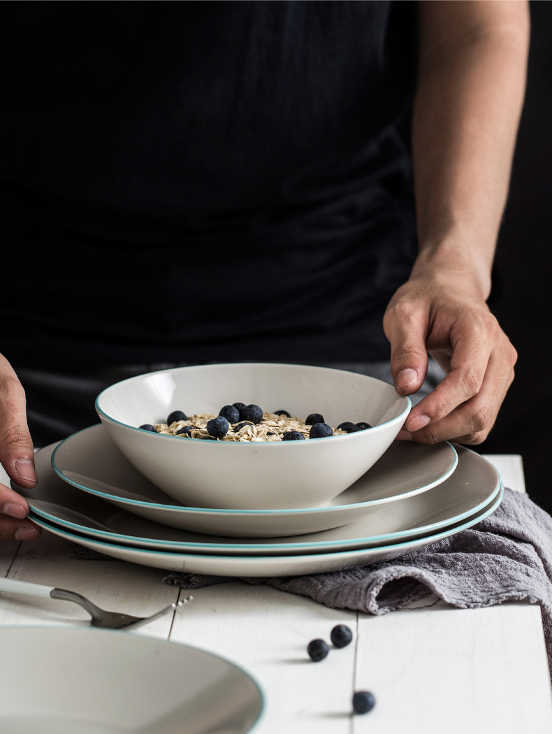 Luxury Porcelain Dinner Sets With Green Rim Ceramic Dinnerware  Sets For Party Bowl Deep Plate