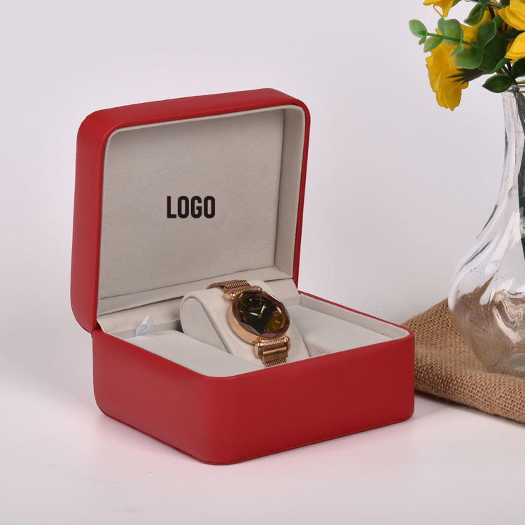 Caixa de presente de couro de couro vermelho personalizado de luxo por atacado