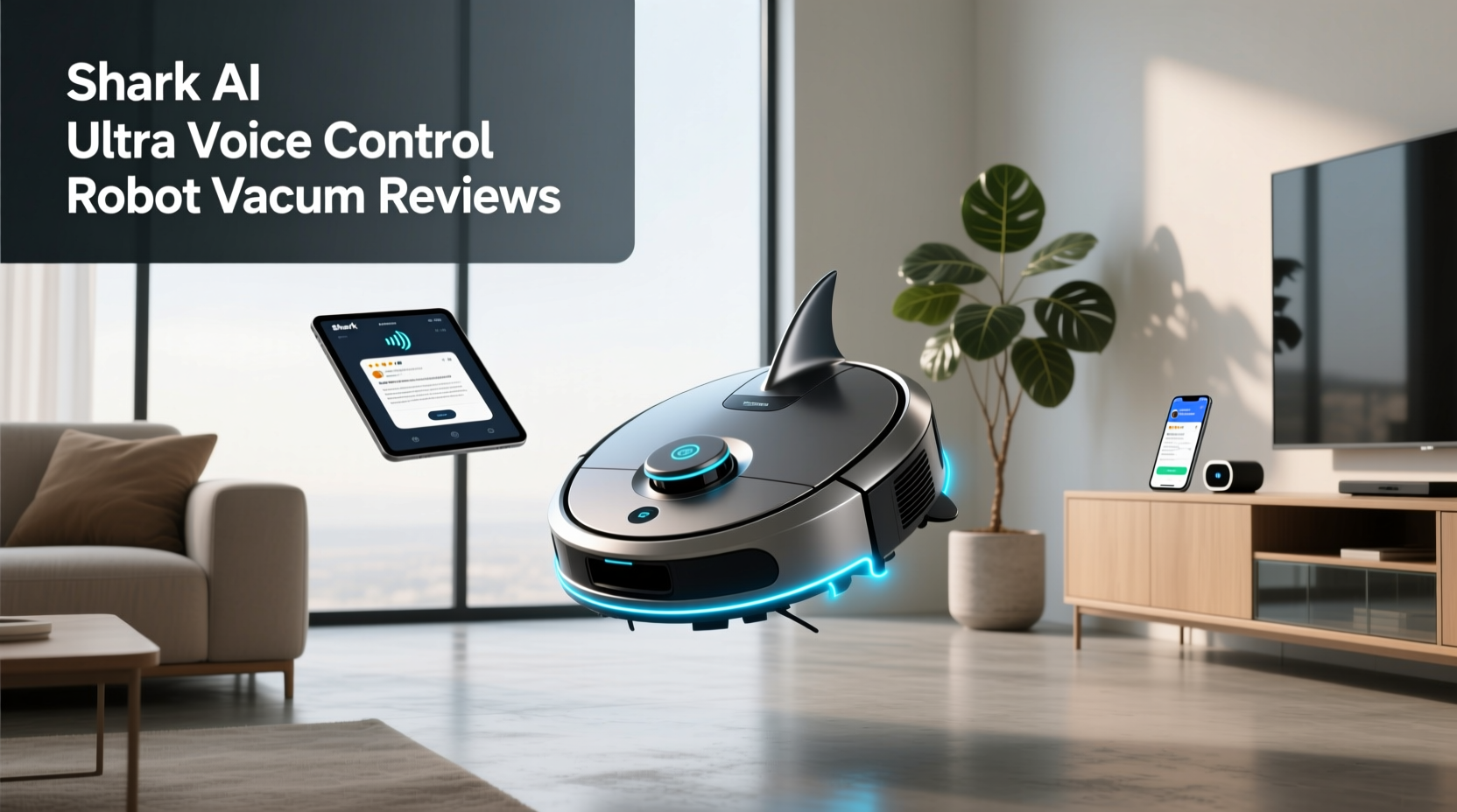 User reviewing Shark AI Ultra app interface on smartphone showing room map