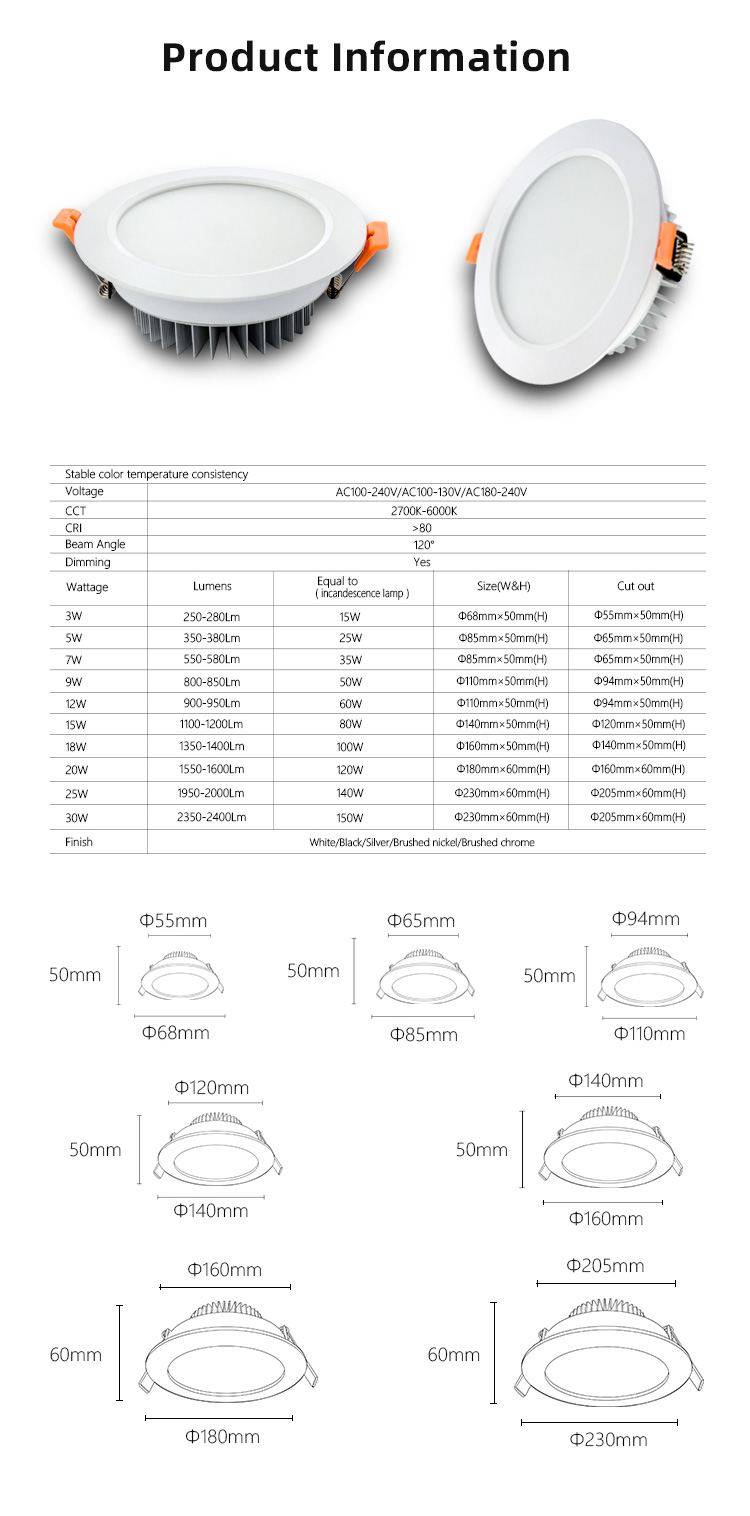 Dimmable CCT Change Australia Standard Recessed Downlight Housing Cylinder Light Slim Led Downlight
