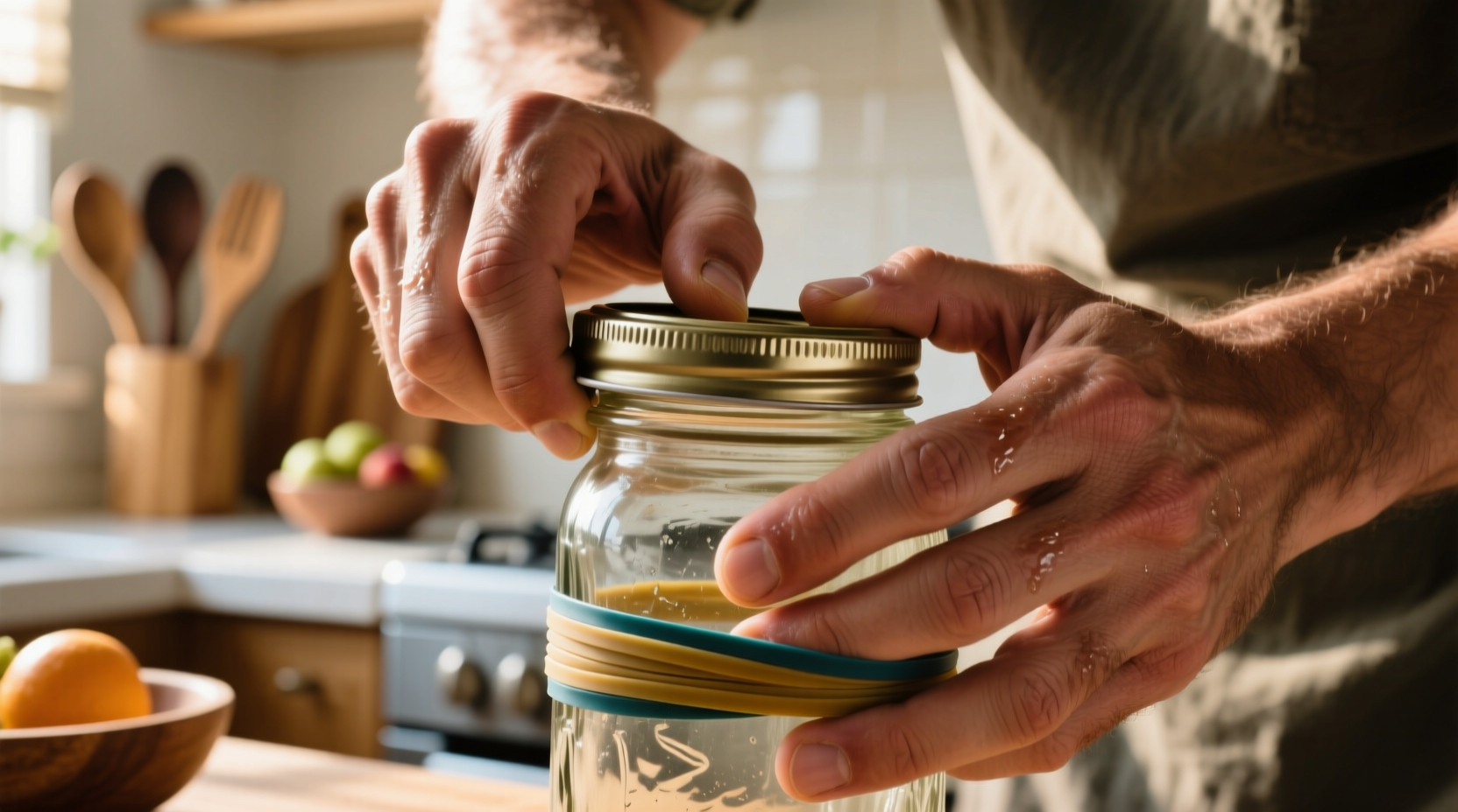 open stuck jars with rubber bands